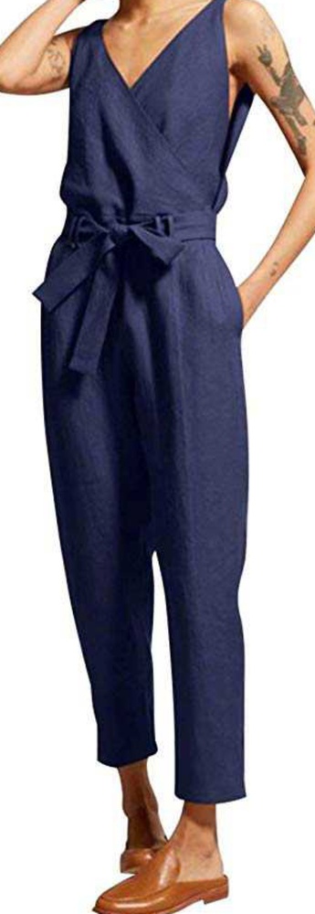 Sleeveless Waist Belted Romper